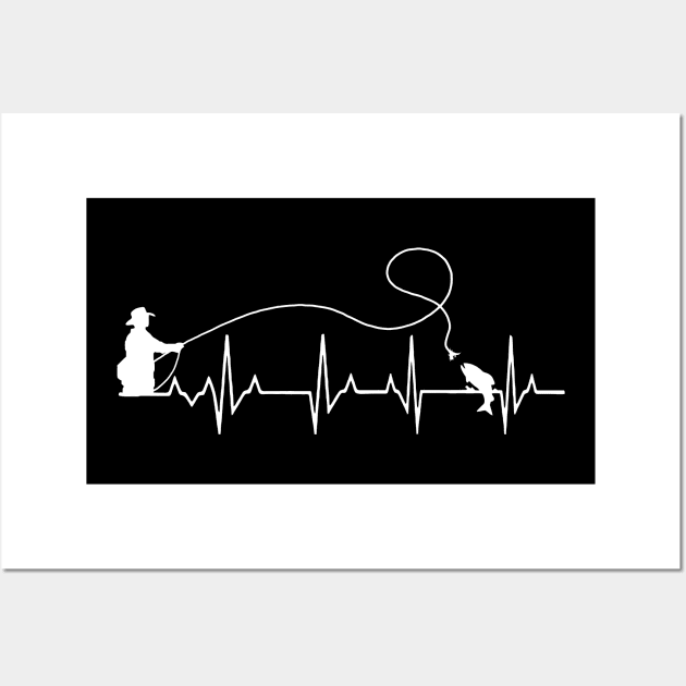 Fly Fishing Heartbeat Fish EKG Trout Fishing by TeeCreations Wall Art by TeeCreations